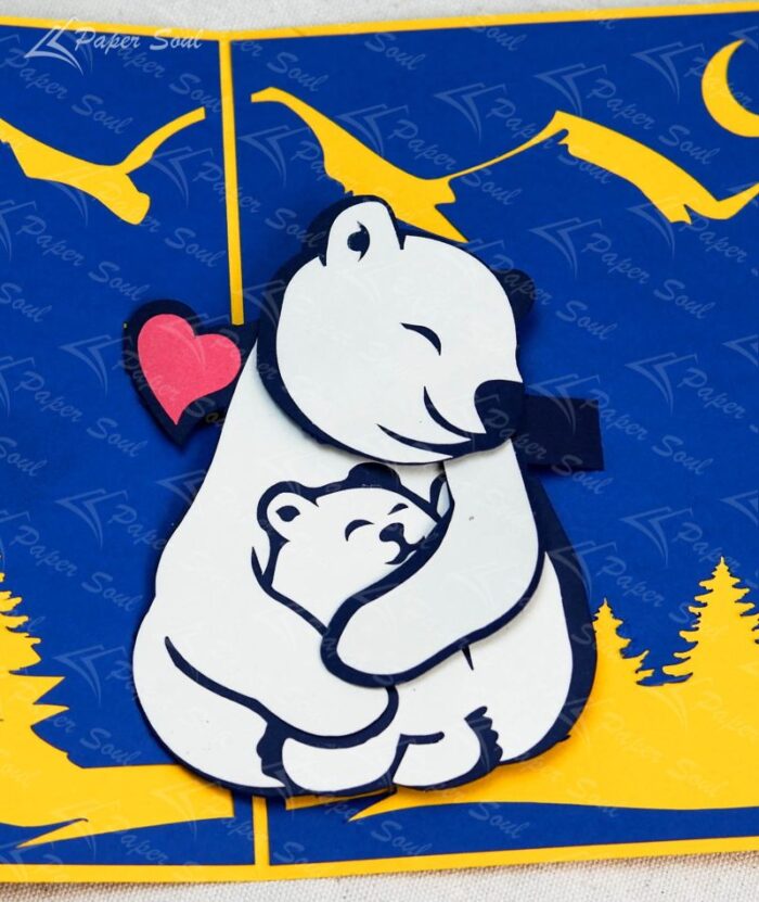 Polar bear hugging pop up card